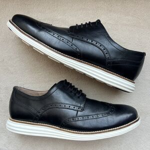 Cole Haan Grand.Os Black Leather Wingtip Oxford Shoes Men 10 M Classic Academia